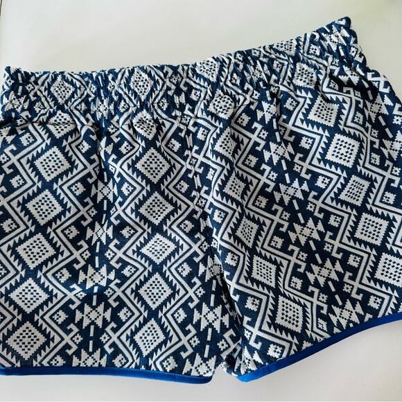 VINTAGE WAI Blue White Print Woven Print Unisex Handmade Mini Short Shorts L - Picture 5 of 10